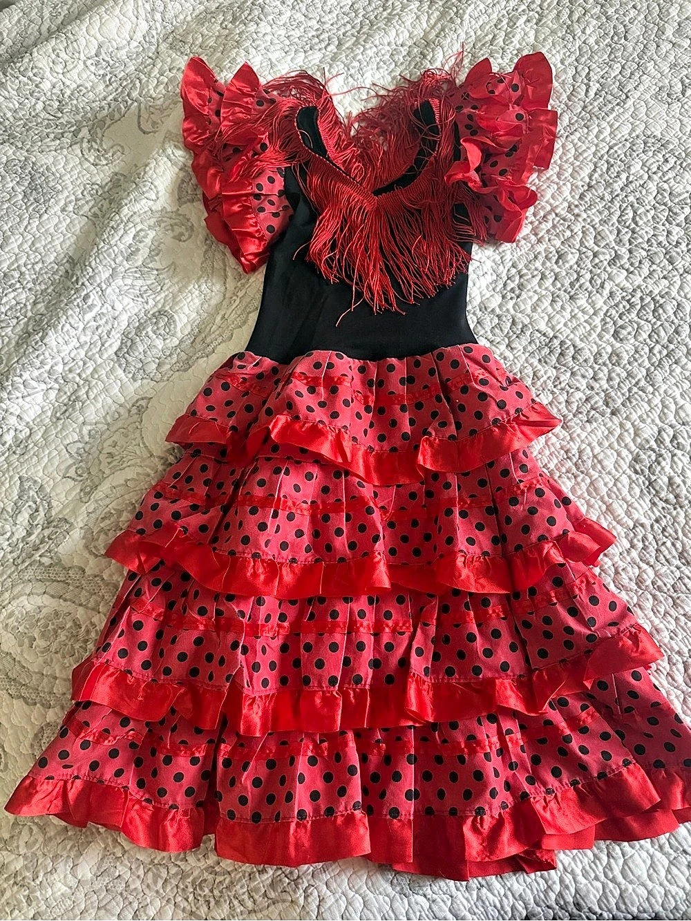 Kids Red & Black Polka Dot Ruffle Dress/ Spanish flamenco dress 💃